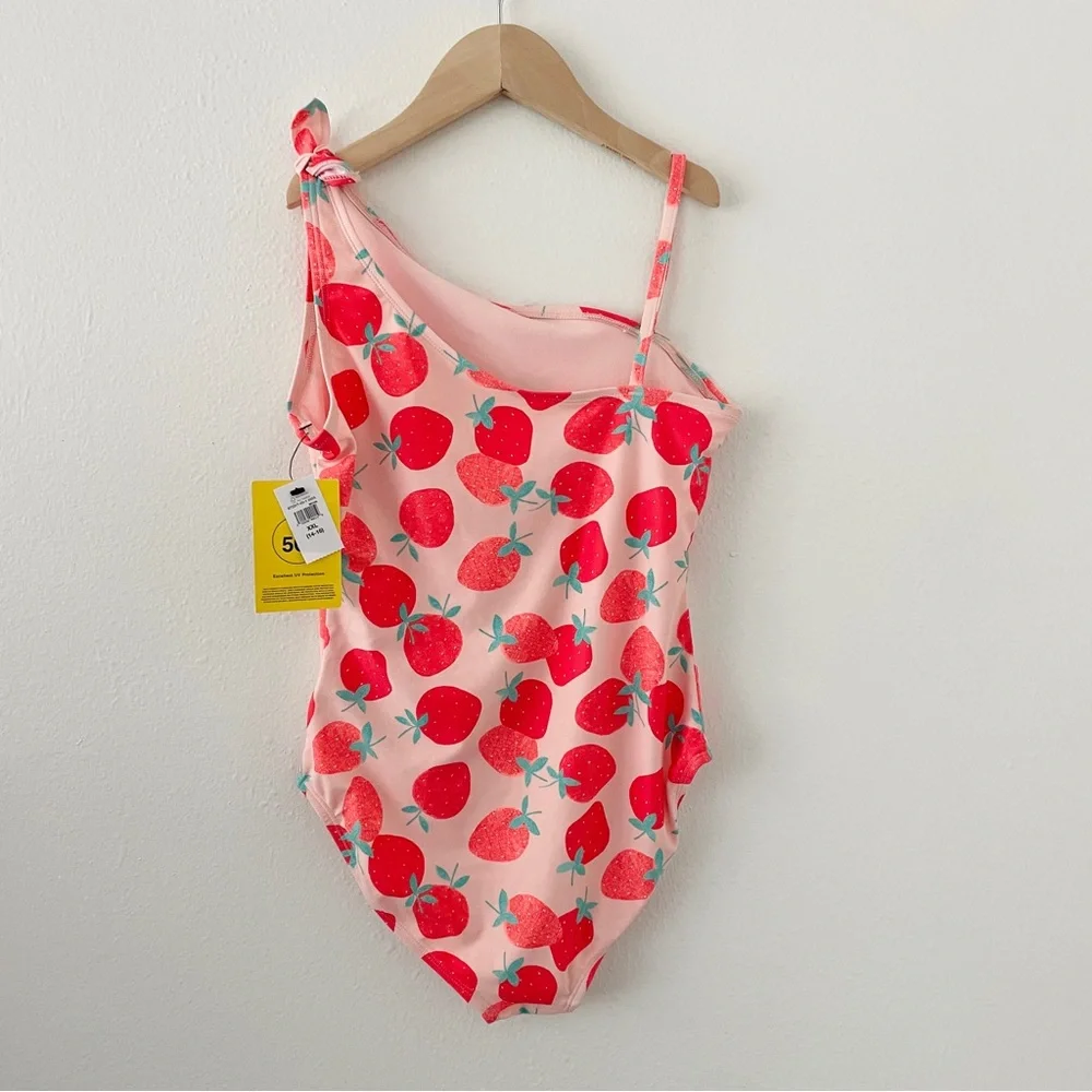 NWT Gap Kids Strawberry Faux Tie Shoulder One Piece Swimsuit Bathing Suit UPF 50